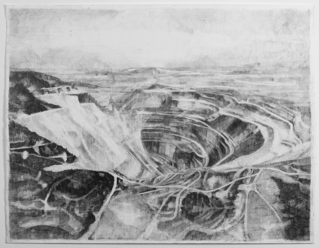 Félix Rodriguez-Sol, "Mine à ciel ouvert", graphite sur papier Arches, 50 x 65 cm, 2020
