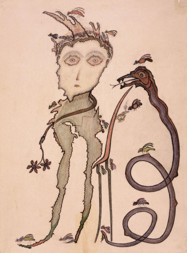 Müller, Heinrich Anton (1865-1930), Sans titre, entre 1925 et 1927, crayon de couleur sur papier. Collection de l’Art Brut, Lausanne.