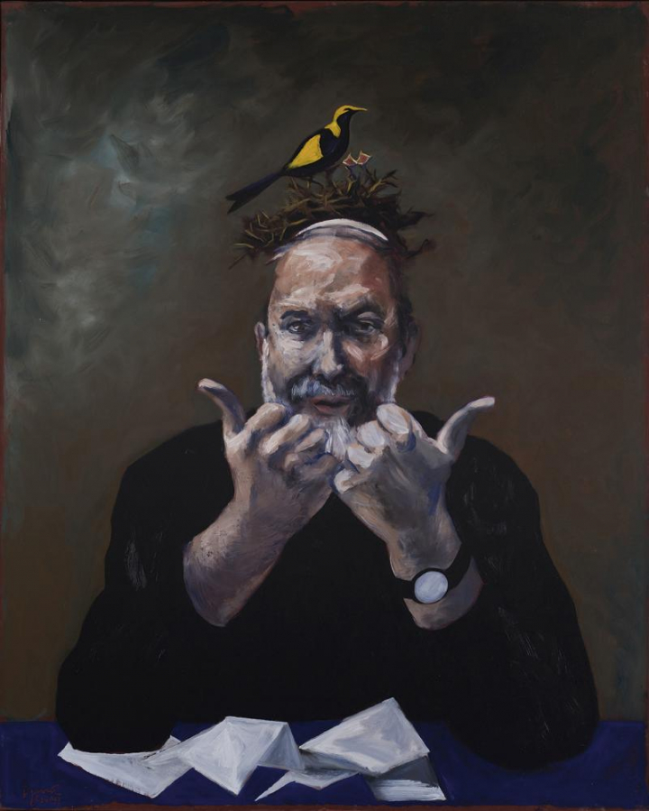 Gérard Garouste, Le rabbin et le nid d’oiseaux, 2013, huile sur toile, 162 x 130 cm. Collection particulière