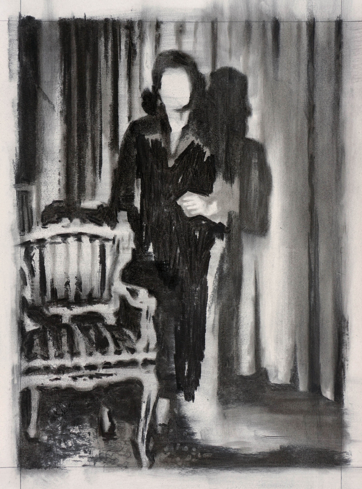 Anna Foka, Sans titre (série Pêle-mêle), 2019 fusain sur papier, 50x34 cm
