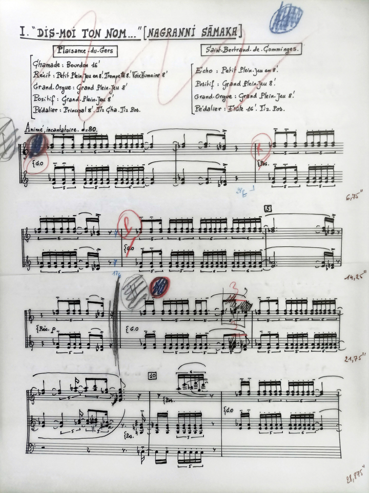 Jean-Louis Florentz (1947-2004), membre de la section de composition musicale, élu en 1995. Esquisse des Laudes, 1984, encre sur papier calque