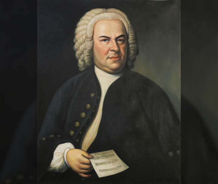 Elias Gottlob Haussmann (1695–1774), Portrait de Jean-Sébastien Bach tenant la partition de son Canon triplex à 6 voix BWV 1076, 1746, huile sur toile, 78 x 61 cm.