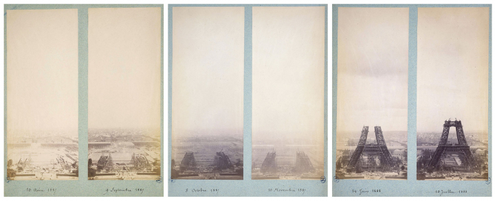 Vues de l’évolution de la construction de la Tour photographiée par Théophile Féau