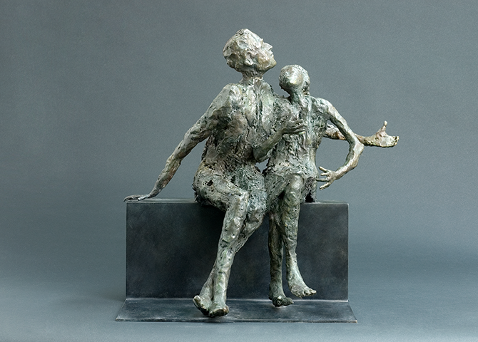Roseline Granet, "Couple romanesque", 2008, 51x37x39cm, bronze