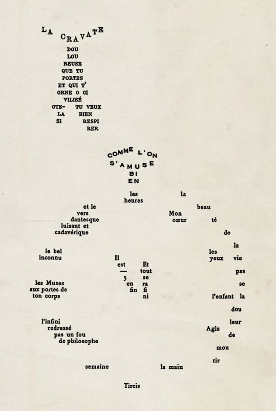 Guillaume Apollinaire, La cravate et la montre, Calligrammes, 1918.