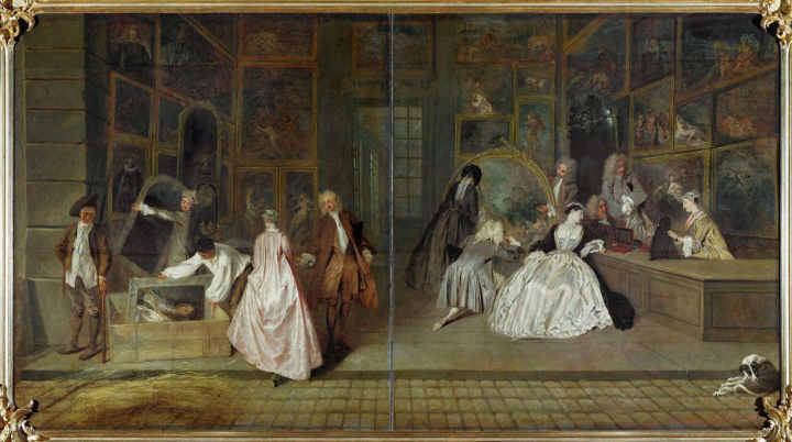 Antoine Watteau (1684-1721), « L’Enseigne de Gersaint », 1720, huile sur toile, 166 × 306 cm. Château de Charlottenburg, Berlin.