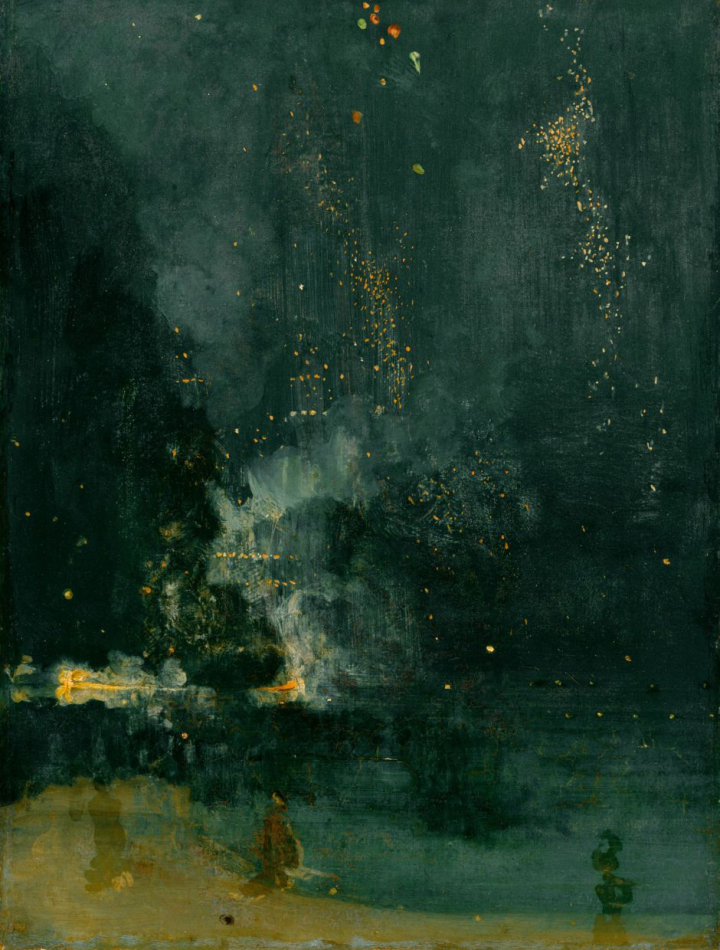 James Abbott McNeill Whistler (1834-1903) : « Nocturne en noir et or, La fusée qui retombe », 1875, huile sur toile, 60,3 × 46,4 cm. Detroit Institute of Arts, États Unis.