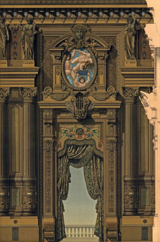 Grand foyer, détails d'une travée, lithographie de Daumont, Charles Garnier, Le Nouvel Opéra de Paris, Éd. Ducher et Cie., 1880, vol. II. Photo Akg