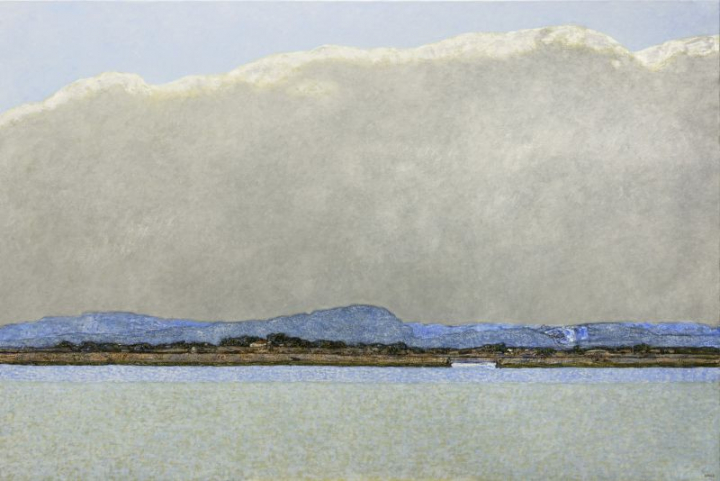 Vincent Bioulès, L'étang l'hiver, 2015-2016, huile sur toile, 130 x 195 cm. Courtesy Galerie Marie Hélène de La Forest Divonne, Paris