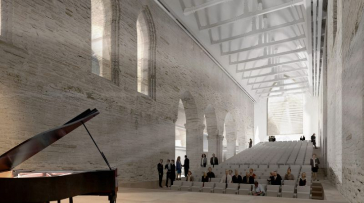 Le futur auditorium construit dans le Couvent des Jacobins, Centre de congrès, à Rennes. Jean Guervilly – Alain-Charles Perrot, architectes.