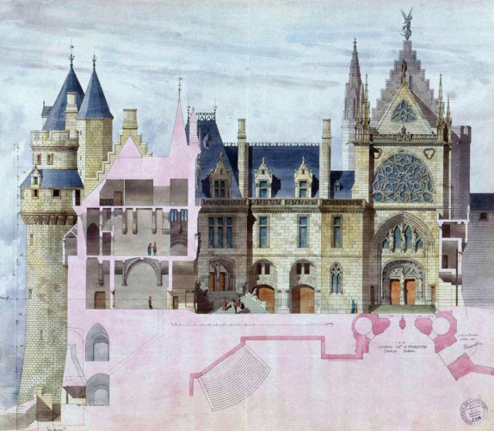 Étude d'Eugène Viollet-le-Duc (1814-1879) du château de Pierrefonds. Médiathèque de l'architecture et du patrimoine (Paris), © Photo RMN-Grand Palais - G. Blot