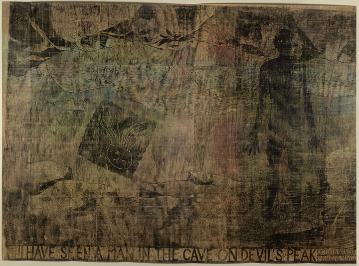 J’ai vu un homme dans la grotte de la Montagne du Diable, 220 x 340 cm, gravure sur bois, 2003