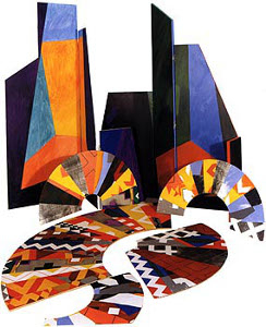Eventails et paravents - 1992, bois peints et collage