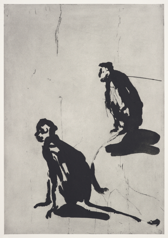 2010, "Deux singes", carborundum et pointe sèche sur vélin d’ Arches 400g, 70x100 © Germain PLOUVIER