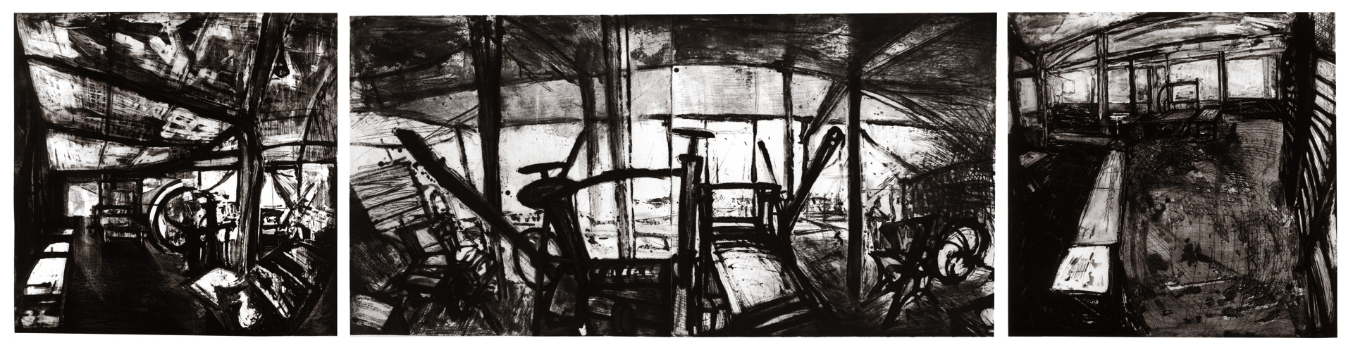Atelier Lacourière et Frélaut II - Triptyque, 1985-1987, eau forte et pointe sèche,  100 x 400 cm en 4 plaques 