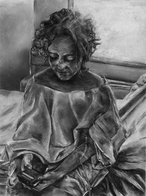 Baya Sadou, "Autoportrait à l'hôpital 1", craie