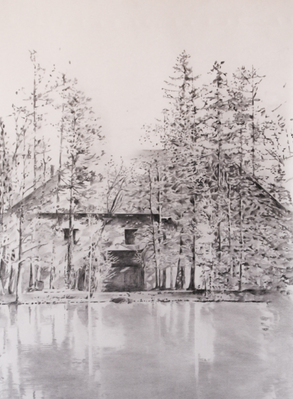 Julia Chaffois, "Lac de Côme", crayon conté et carbone sur papier japonais,  76 x 56 cm, 202