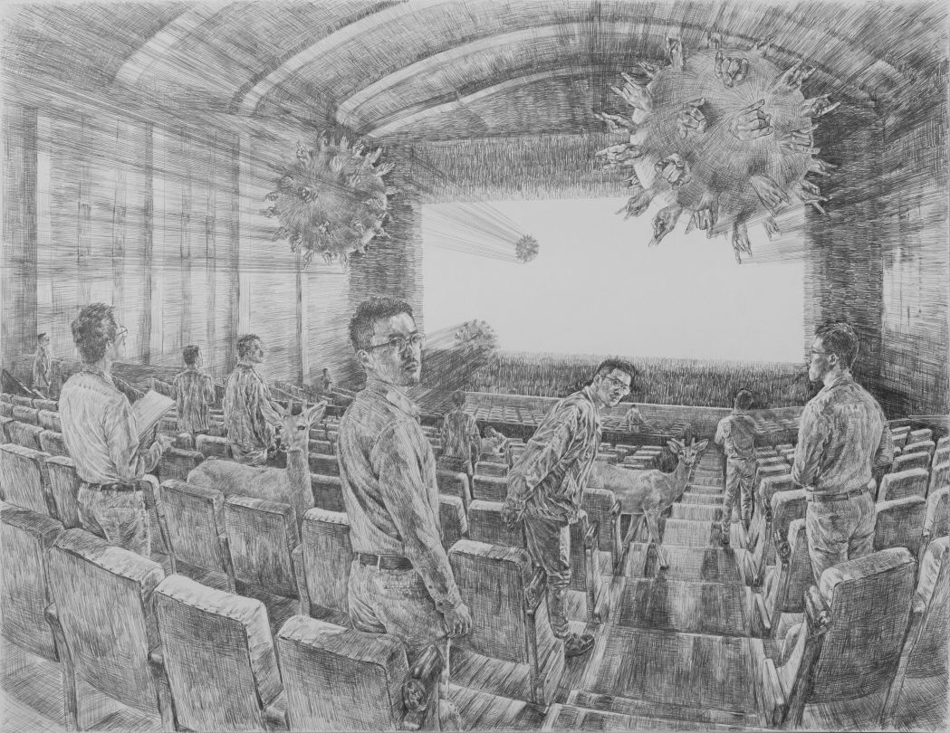 Yuchi Hao, "La rhapsodie du confins :entracte I", crayon à mine, 50 x 65 cm, 2021