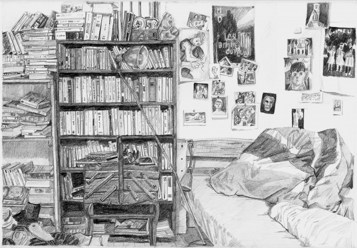 Louise Janet, "Teenage Room I", crayon sur papier,  21 x 30,5 cm, 2020