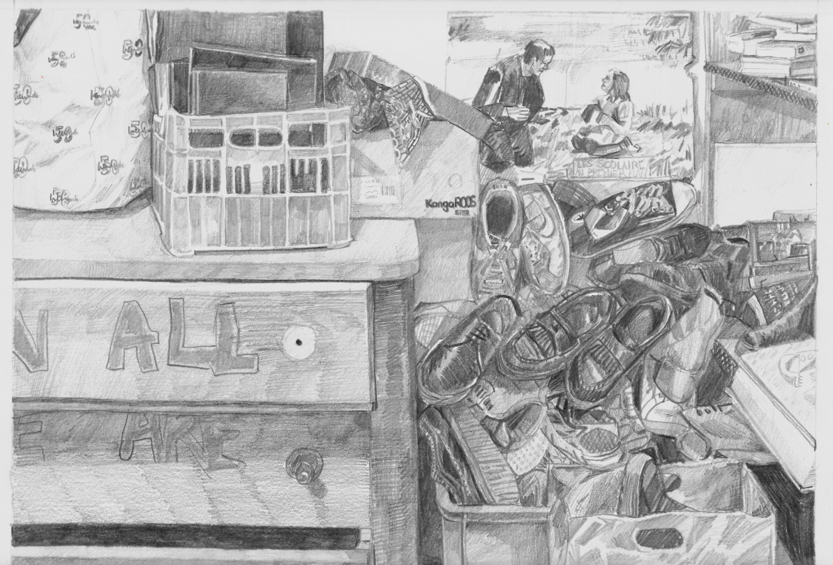 Louise Janet, "Teenage Room I", crayon sur papier,  21 x 30,5 cm, 2020