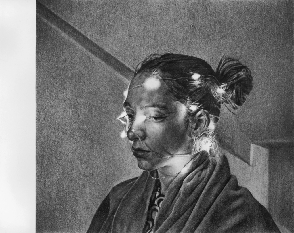 Thomas Julliot-Decker, "Portrait rétro-éclairé #2", graphite sur papier Arches,  36 x 45 cm,  2020
