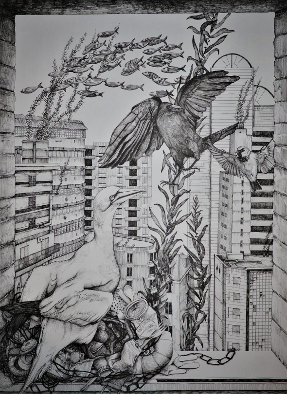 Domitille Siergé, "Hors-champs #2", encre de Chine sur papier, 75 x 55 cm, 2021 